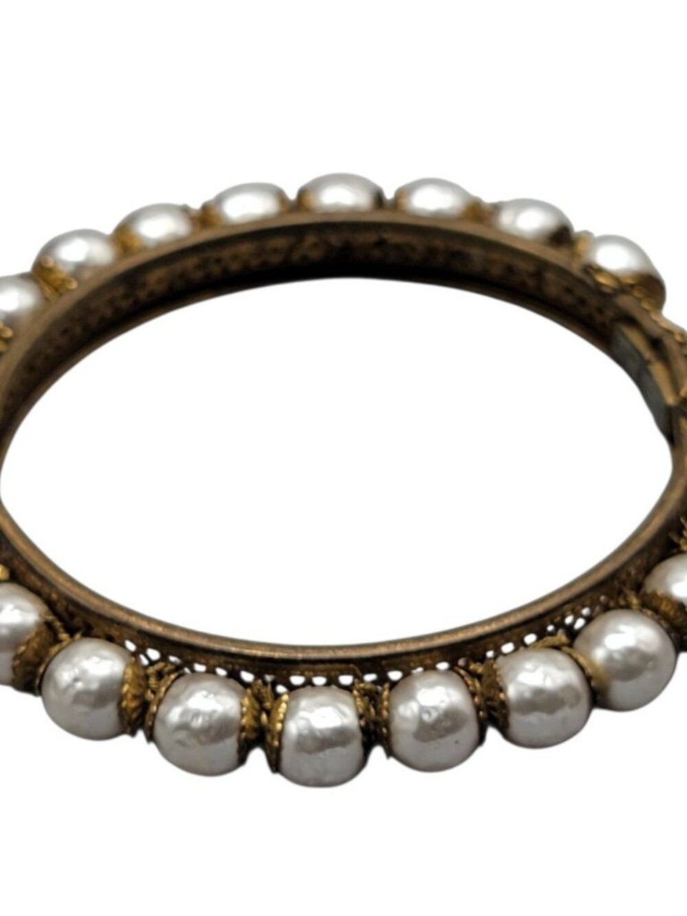 VTG Miriam Haskell Faux Baroque Pearl Clamper Bangle Bracelet Rare 1949 6.25" - Picture 12 of 16